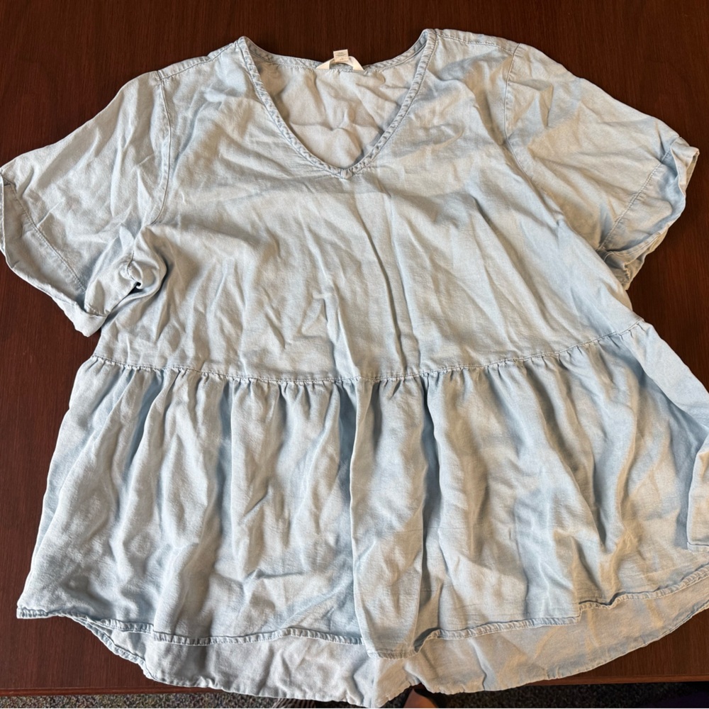 Terra & Sky Light Blue Denim Peplum Top